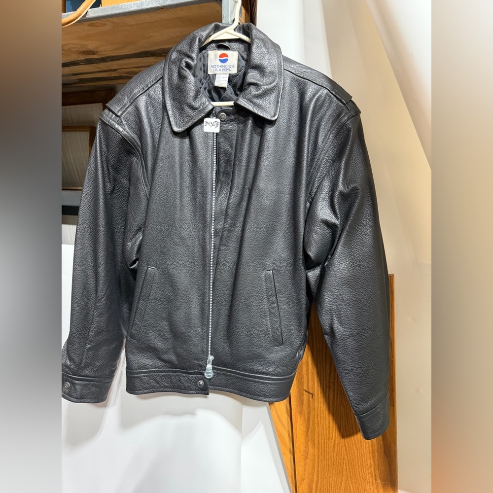 #3430JF- Vintage Pepsi Black Leather Bomber Jacket